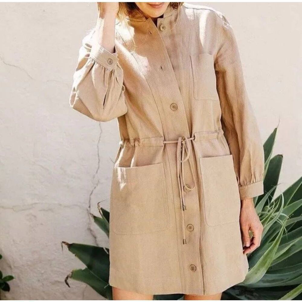 Apiece Apart Nueva Aragon Button Up Dress with Cinch Waist in Camel Size 6